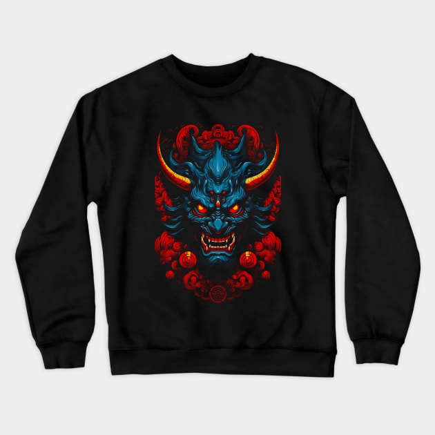 Oni Japanesse Demon Mask Crewneck Sweatshirt by Allbestshirts